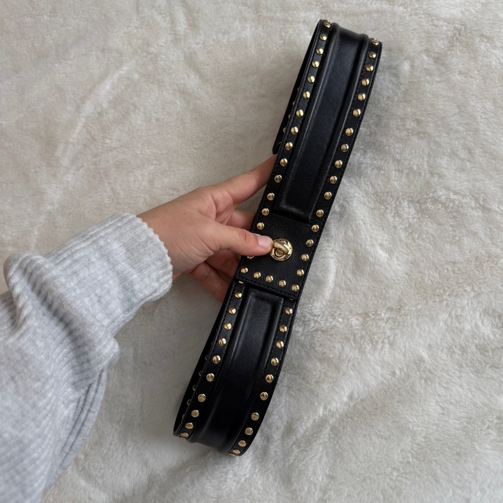 Saks Fifth Avenue Italian Leather Belt Black Studded Size Medium - Picture 4 of 10